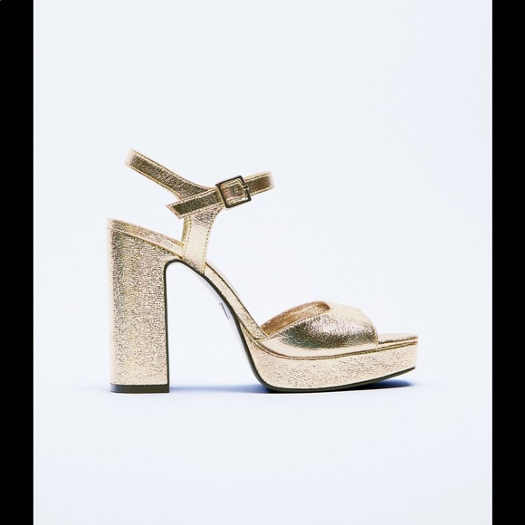 Zara METALLIC PLATFORM HEELED SANDALS